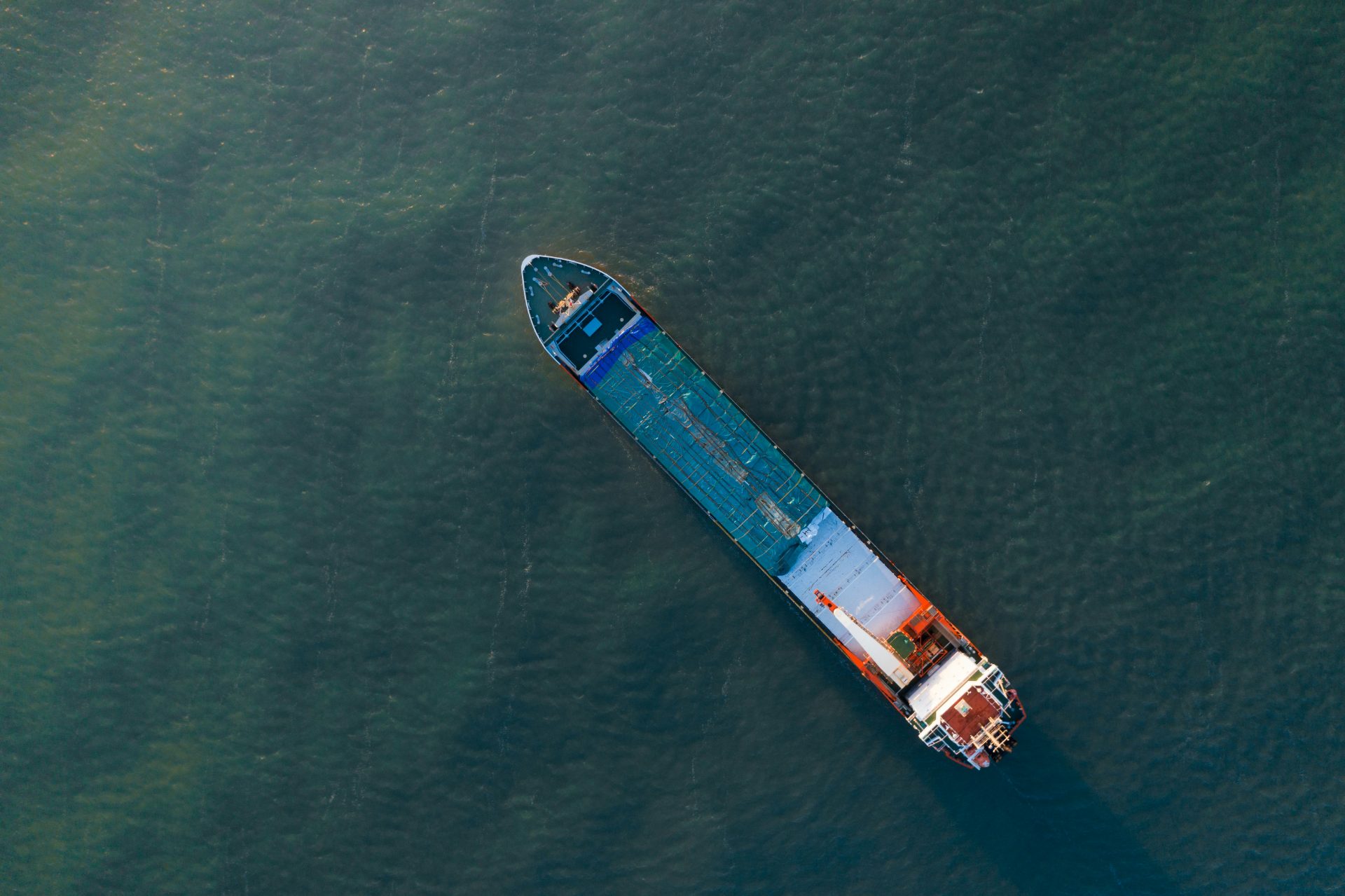 Aerial view of a cargo ship at sea